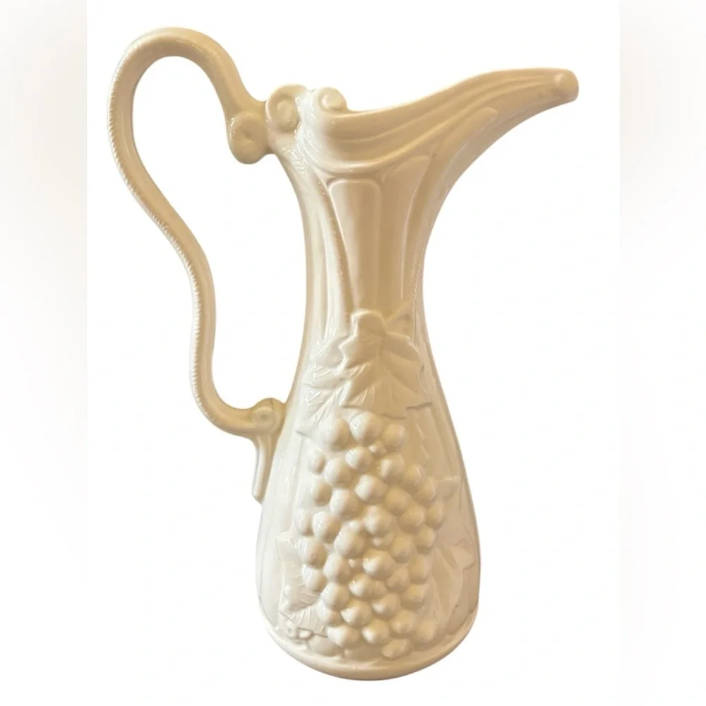 Vintage large porcelain pitcher white grapes embossed
